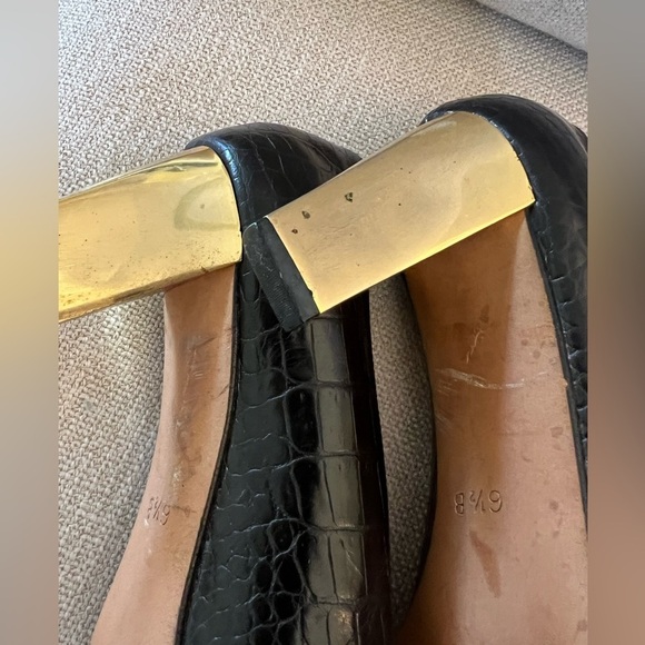 ESCADA 6.5 B reptile embossed leather with gold metallic heels - Picture 7 of 10